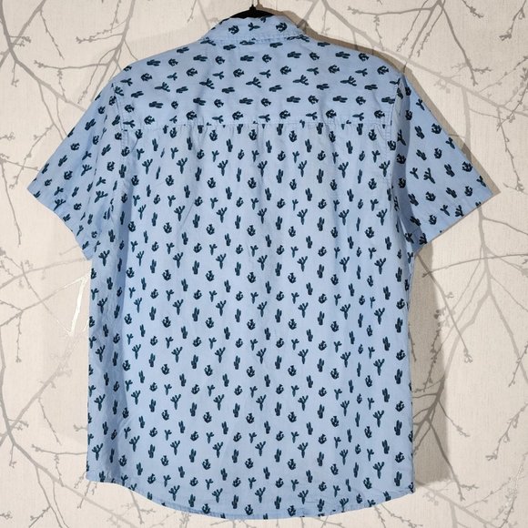 Silver Blue Cactus Printed Cotton Short Sleeve Shirt - Picture 3 of 4